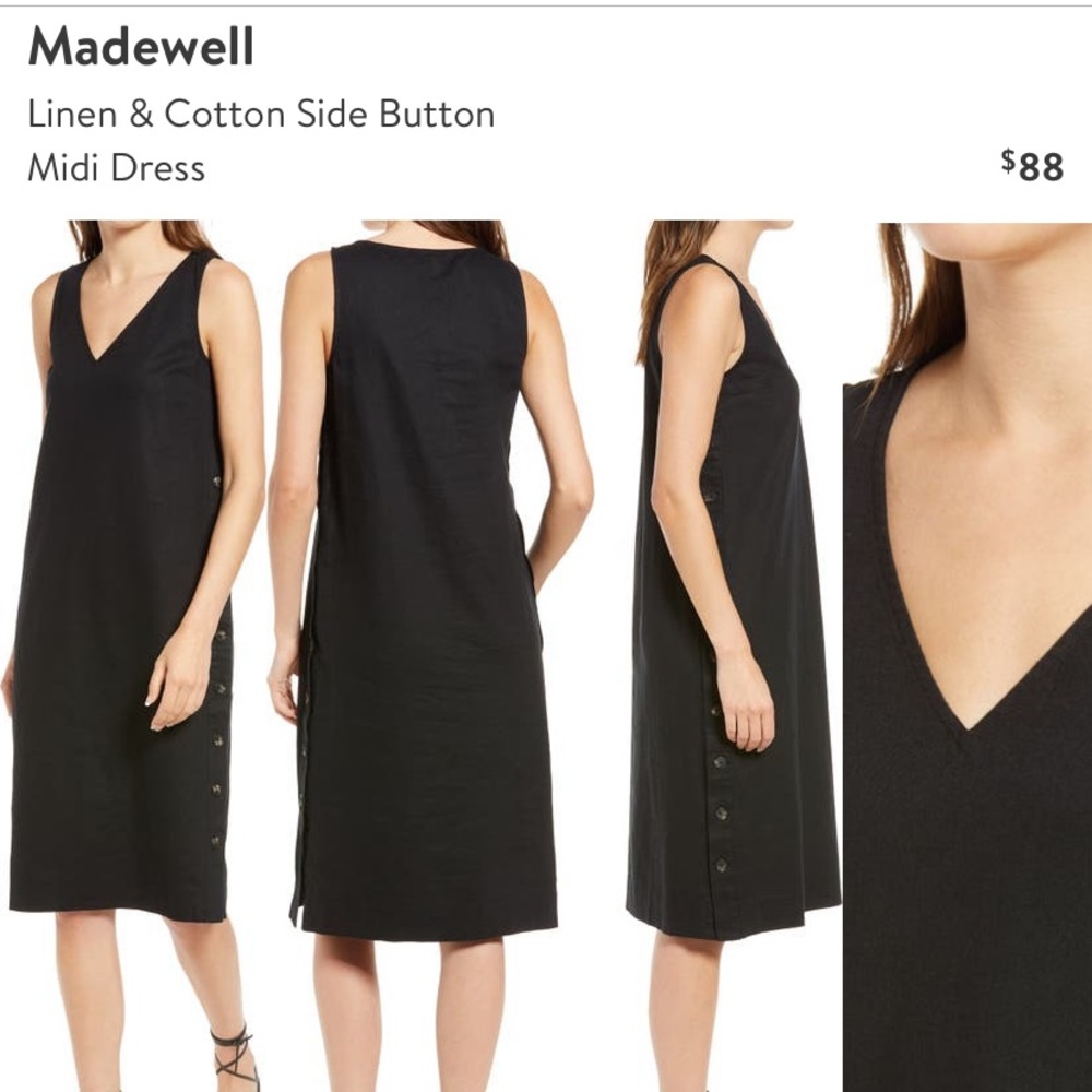 Madewell Cotton Linen Side Button Midi Dress. Size XS. EUC.